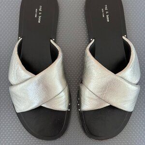 rag & bone, Size 9.5, Silver Metallic Slides